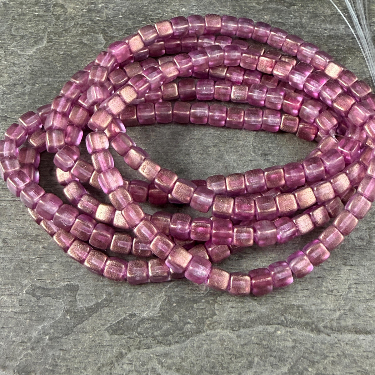 Czech Glass Beads - 4mm Cube Beads, Pink and Bronze Metallic Finish (CUB/N-0097) * Qty. 40