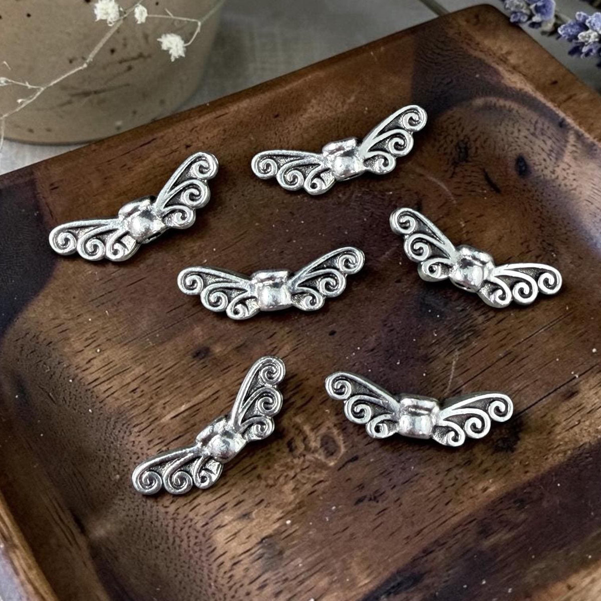 TierraCast Fairy Wings Bead, Antiqued Silver Plated Pewter (PF/1114-77) * Qty. 6