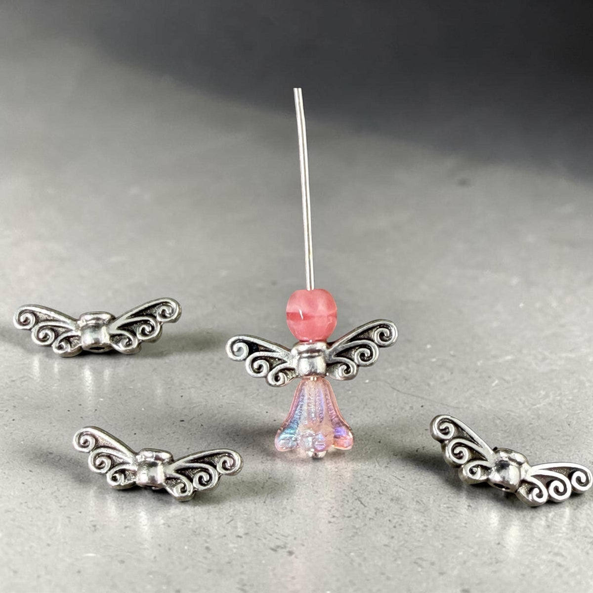 TierraCast Fairy Wings Bead, Antiqued Silver Plated Pewter (PF/1114-77) * Qty. 6