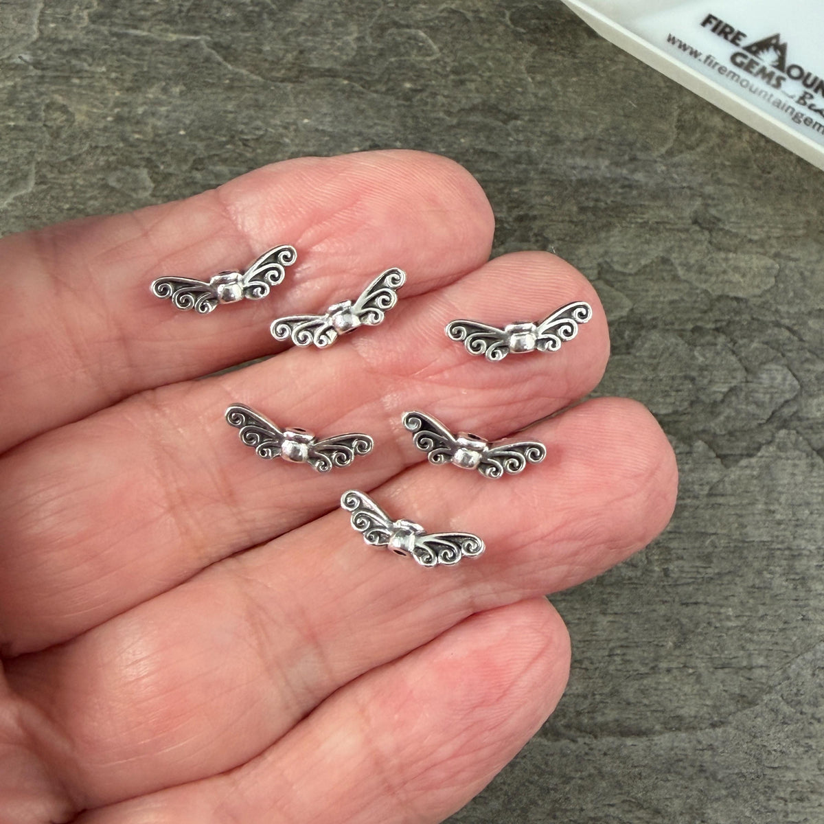 TierraCast Fairy Wings Bead, Antiqued Silver Plated Pewter (PF/1114-77) * Qty. 6