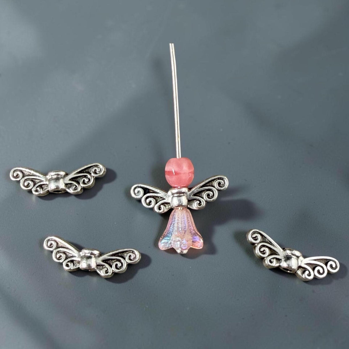 TierraCast Fairy Wings Bead, Antiqued Silver Plated Pewter (PF/1114-77) * Qty. 6