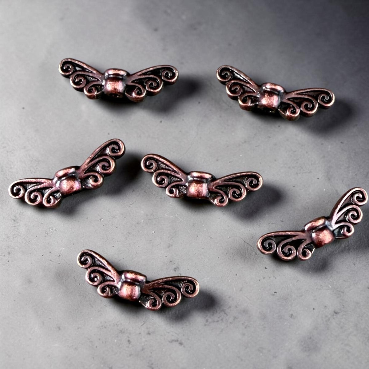 TierraCast Fairy Wings Bead, Antiqued Copper Plated Pewter (PF/1114-87) * Qty. 6