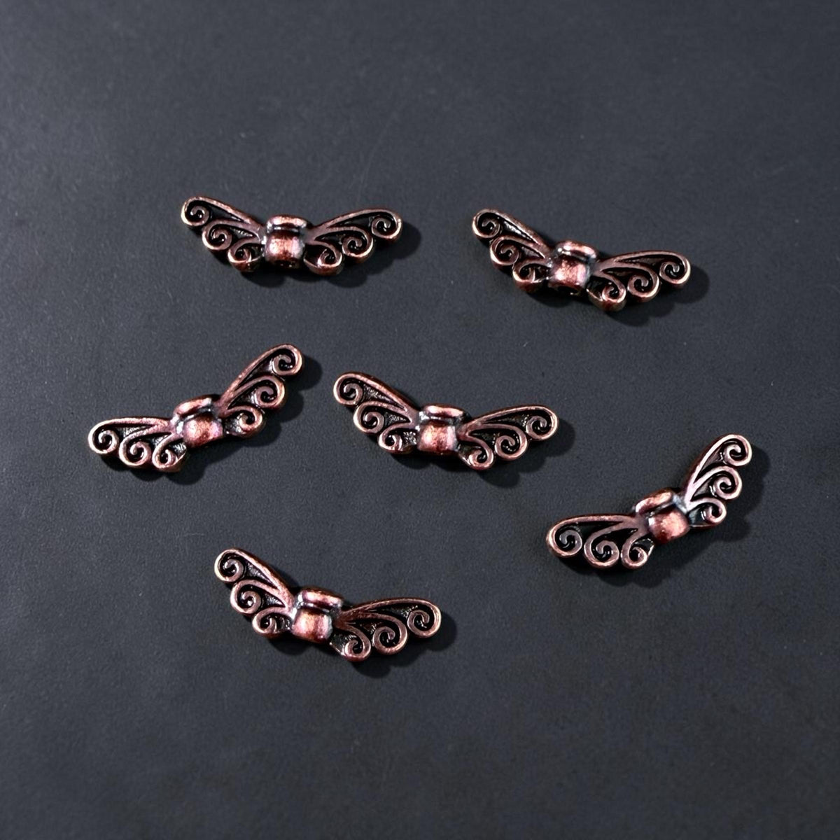 TierraCast Fairy Wings Bead, Antiqued Copper Plated Pewter (PF/1114-87) * Qty. 6