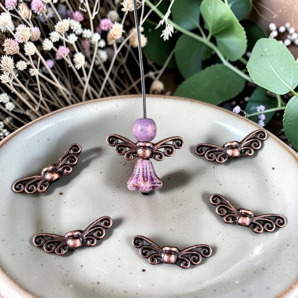 TierraCast Fairy Wings Bead, Antiqued Copper Plated Pewter (PF/1114-87) * Qty. 6