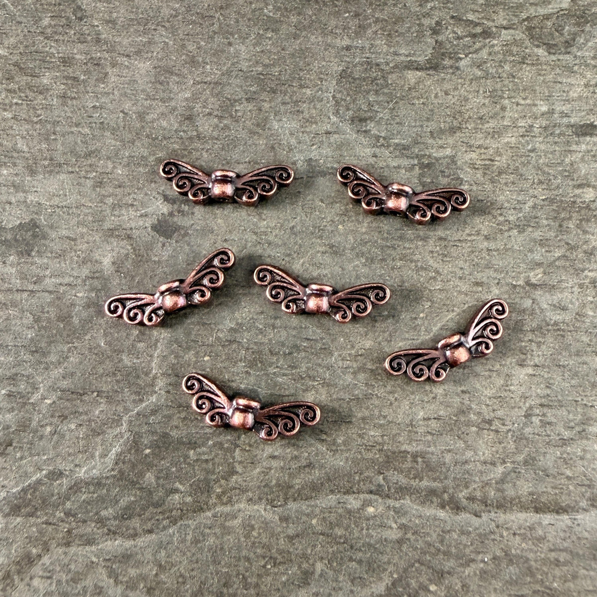 TierraCast Fairy Wings Bead, Antiqued Copper Plated Pewter (PF/1114-87) * Qty. 6