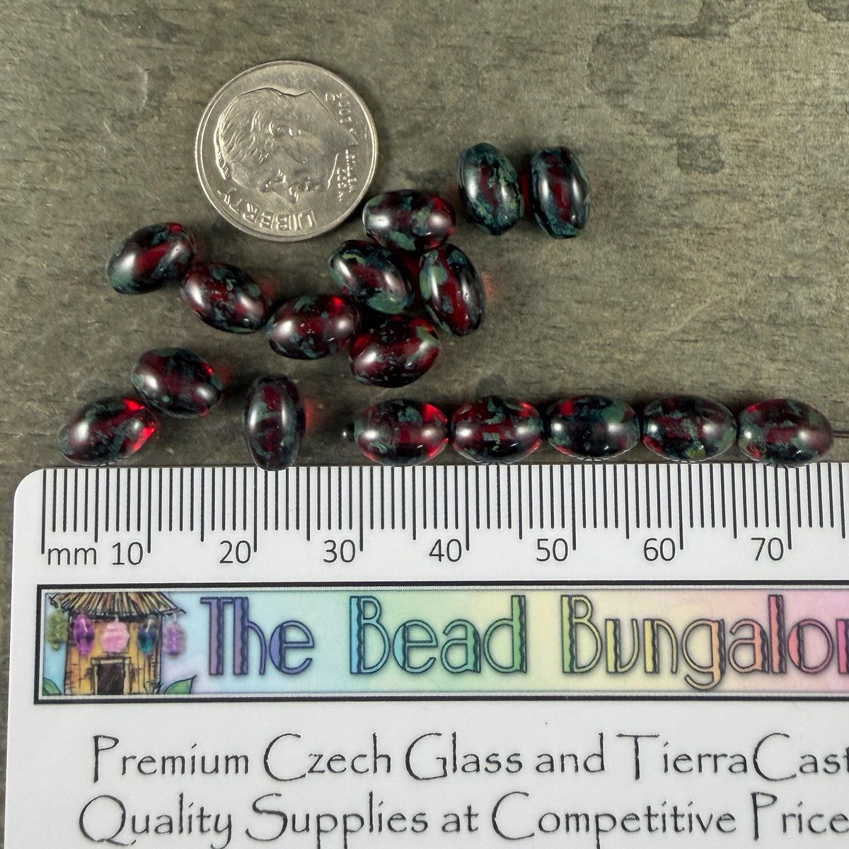 Czech Glass Beads - 9x6mm Olive Oval, Red Picasso (R964853) * 20 Beads