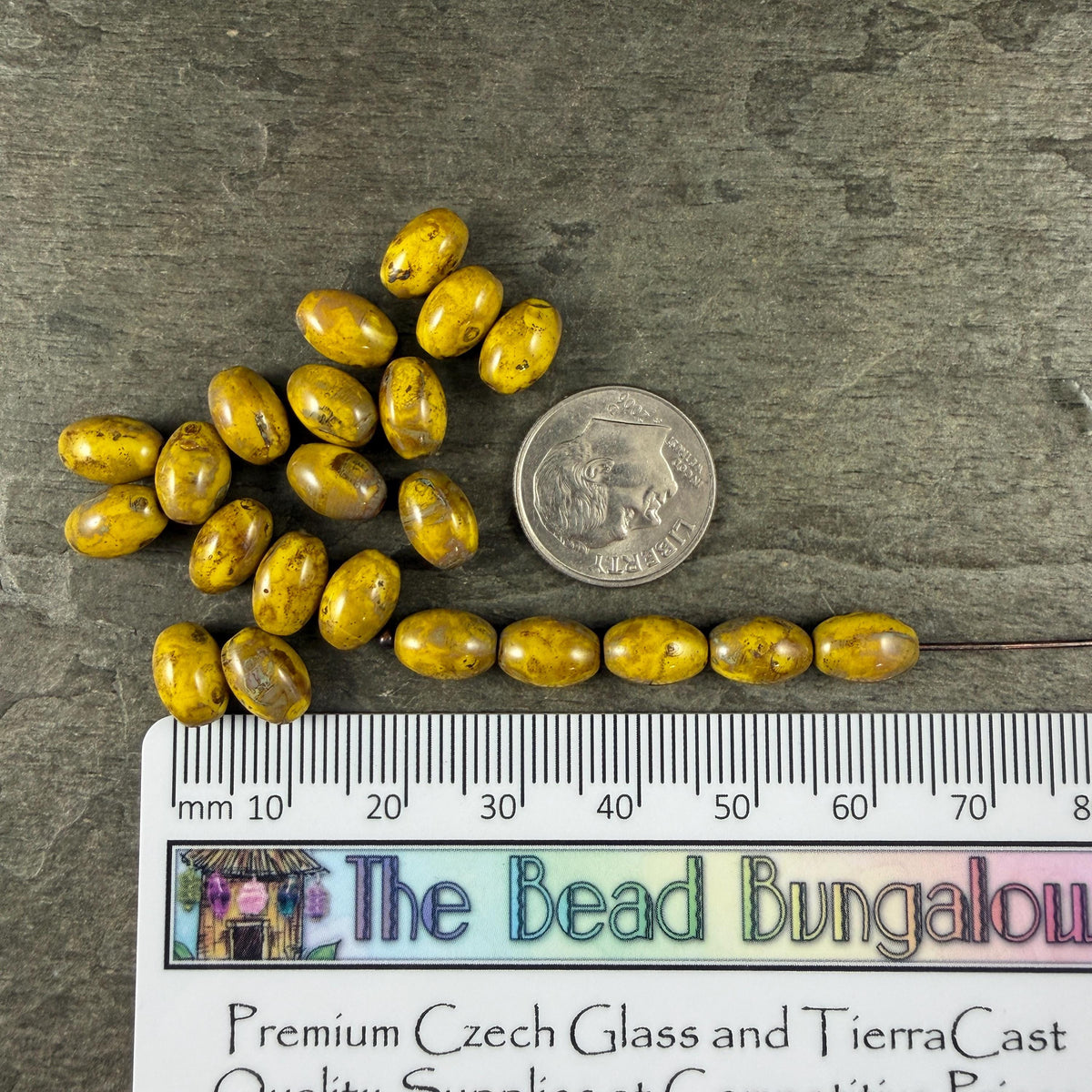 Czech Glass Beads - 9x6mm Olive Oval, Yellow Picasso (R964852) * 20 Beads