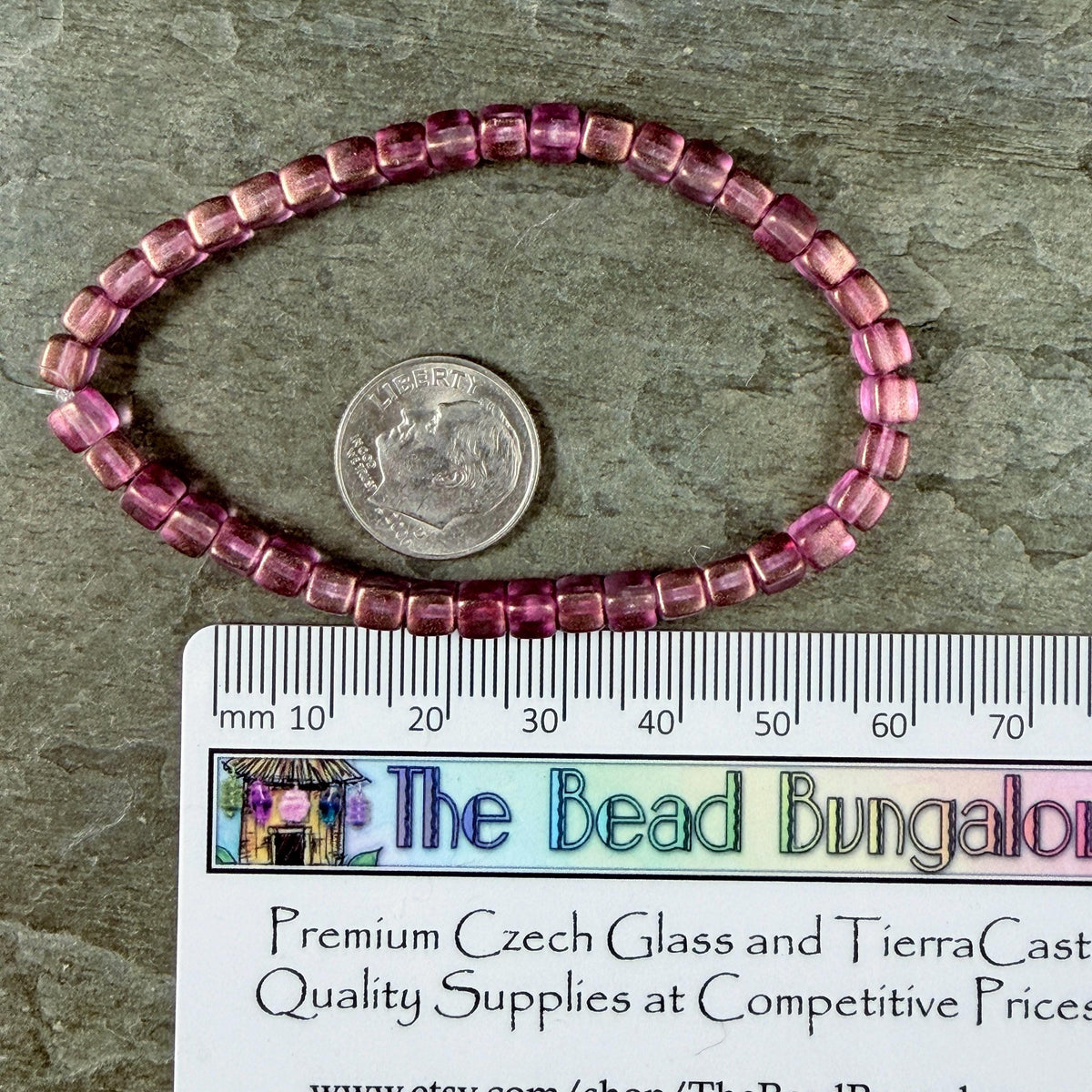 Czech Glass Beads - 4mm Cube Beads, Pink and Bronze Metallic Finish (CUB/N-0097) * Qty. 40