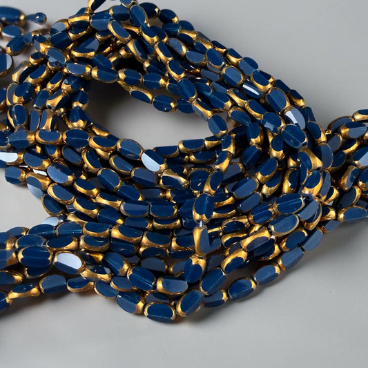 Electroplated Glass Beads - 7x4.5mm Faceted Oval, Opaque Navy Blue with Gold Finish (02A-09) * Qty. 50 Beads