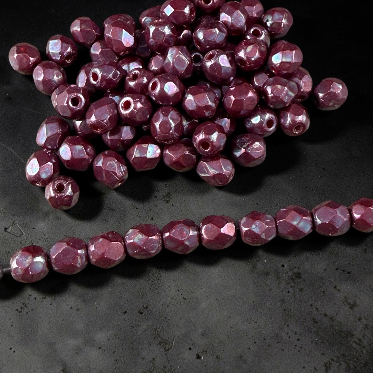 Czech Glass Beads - 4mm Faceted Round, Dark Wine Luster (R954187) * 50 Beads