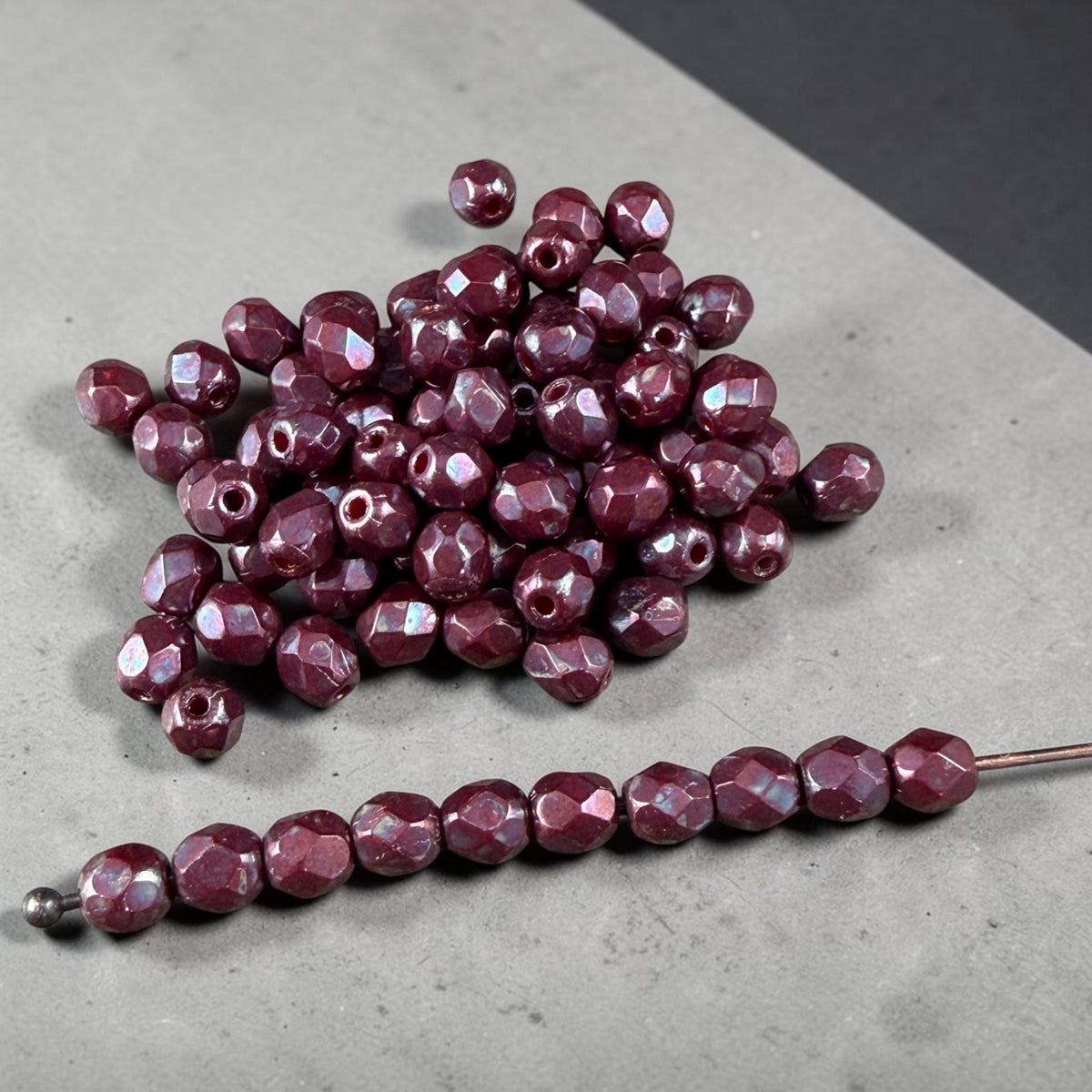 Czech Glass Beads - 4mm Faceted Round, Dark Wine Luster (R954187) * 50 Beads