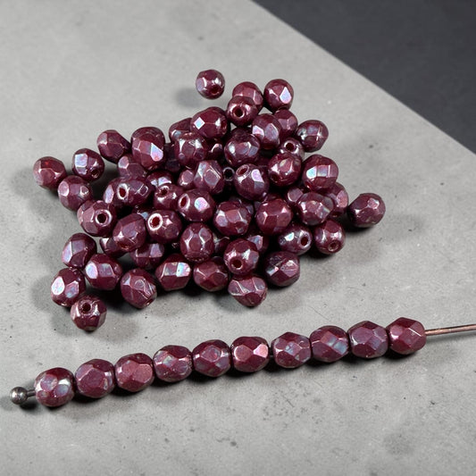 Czech Glass Beads - 4mm Faceted Round, Dark Wine Luster (R954187) * 50 Beads