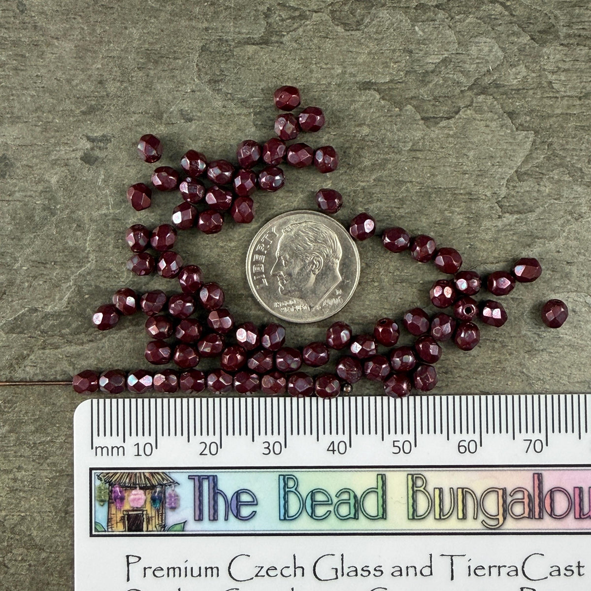 Czech Glass Beads - 4mm Faceted Round, Dark Wine Luster (R954187) * 50 Beads