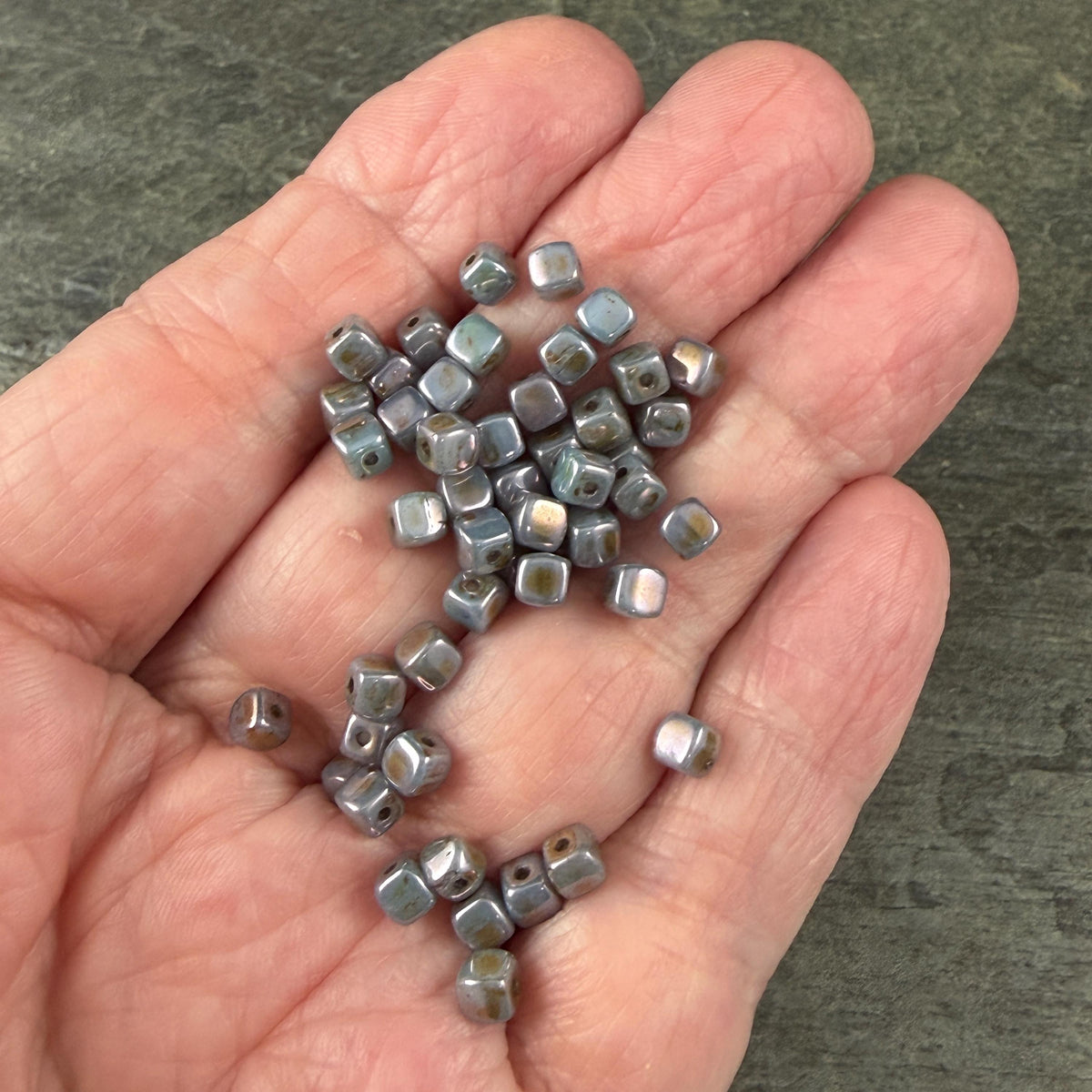 Czech Glass Beads - 3.5mm Cube Beads, Slate Blue, Gray & Lavender Picasso (955656) * Qty. 50