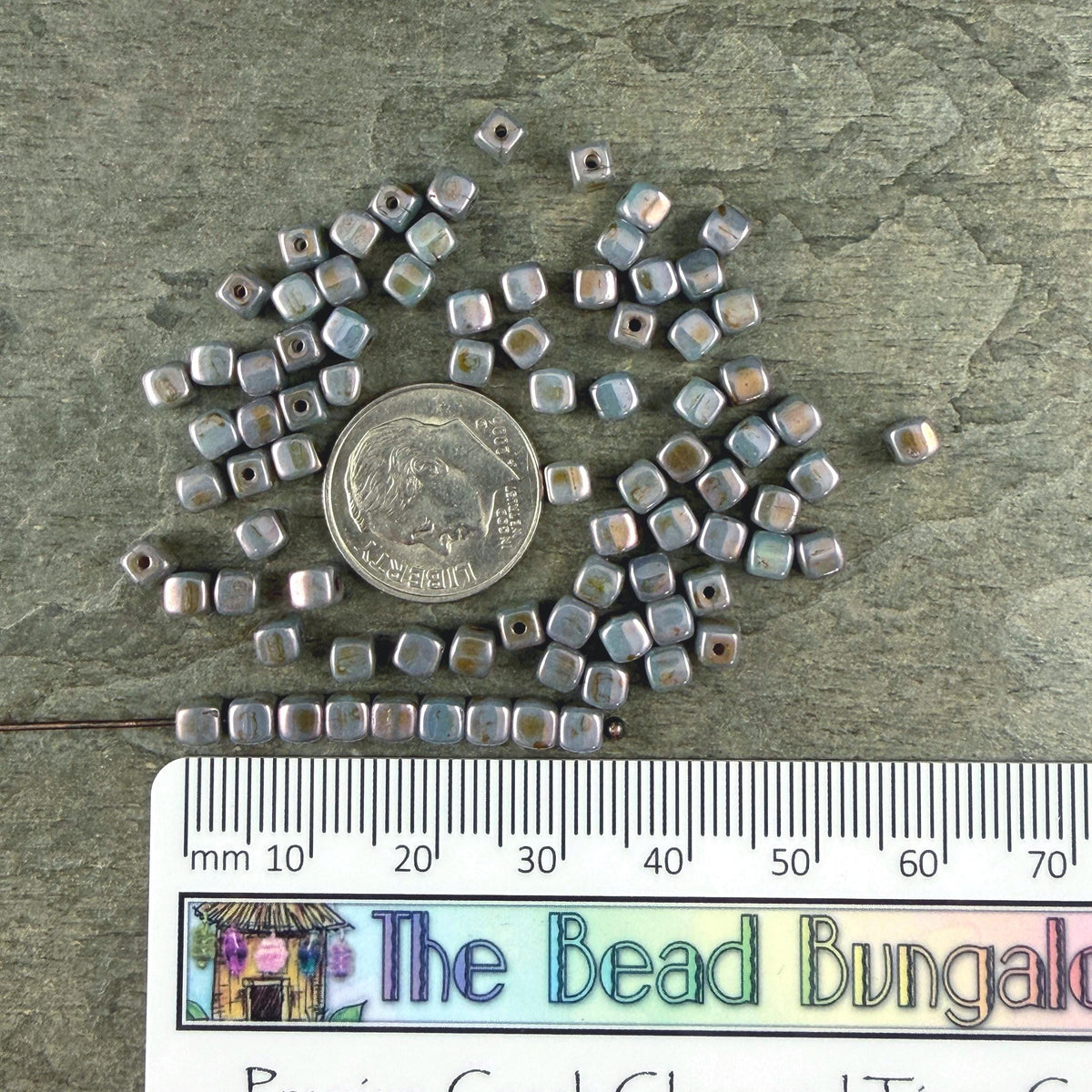Czech Glass Beads - 3.5mm Cube Beads, Slate Blue, Gray & Lavender Picasso (955656) * Qty. 50