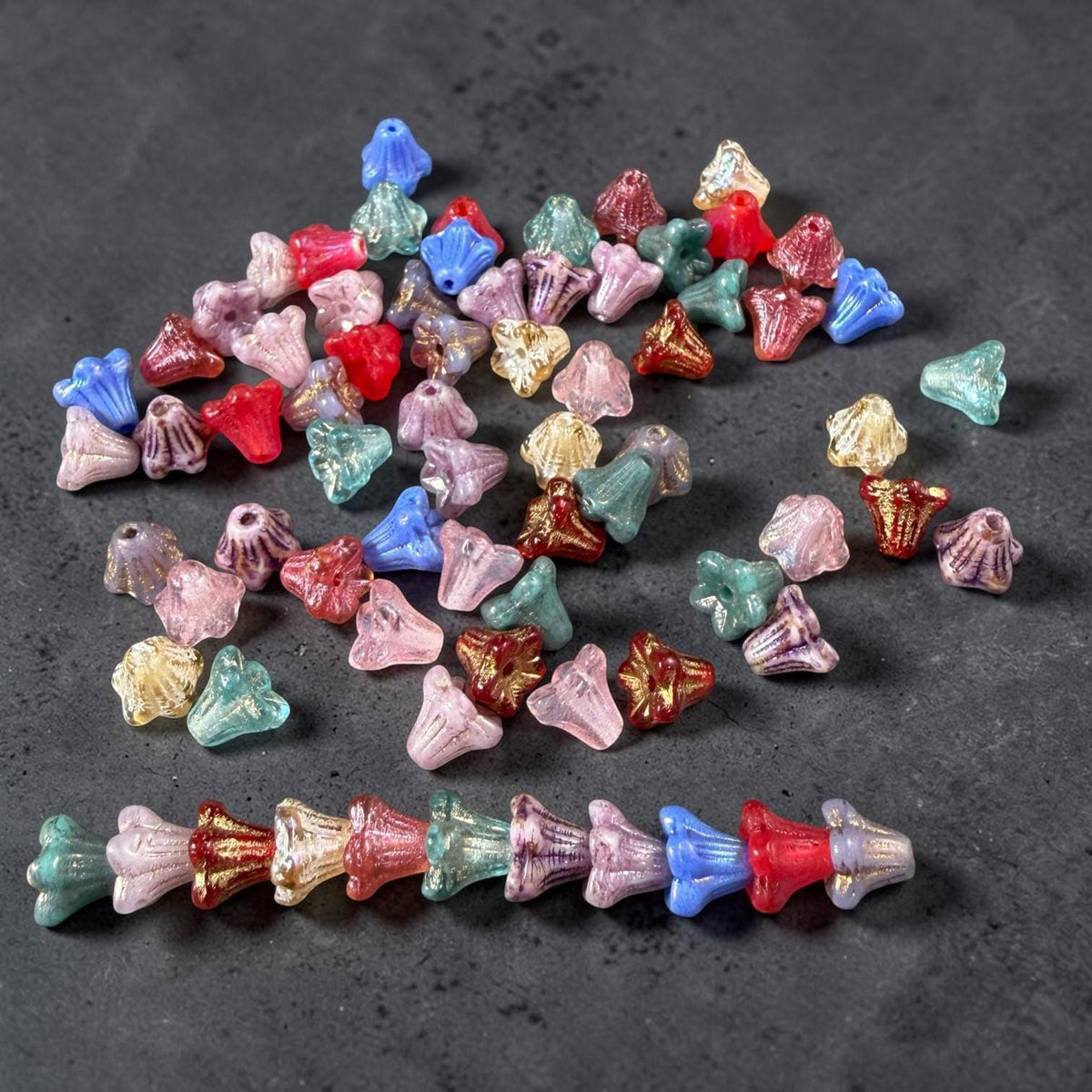 Czech Beads - 5x6mm Small Trumpet Bell Flower, Mixed Colors - Assortment (Tbell-mix) * 72 Beads