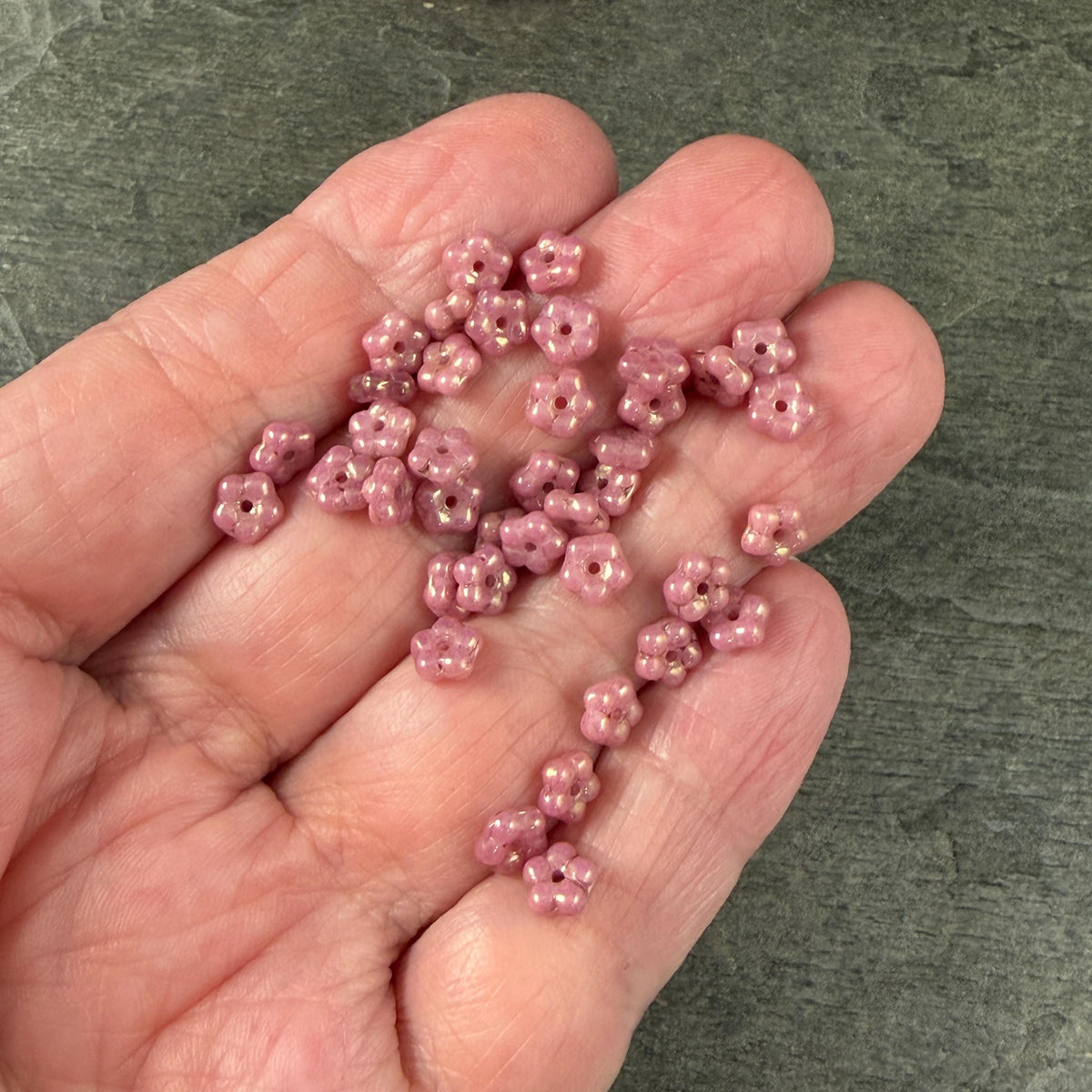 Czech Glass Beads - 5mm Forget-Me-Not Daisy Spacers, Dusty Rose with Bronze Luster (FMN/N-1074B) * Qty. 50