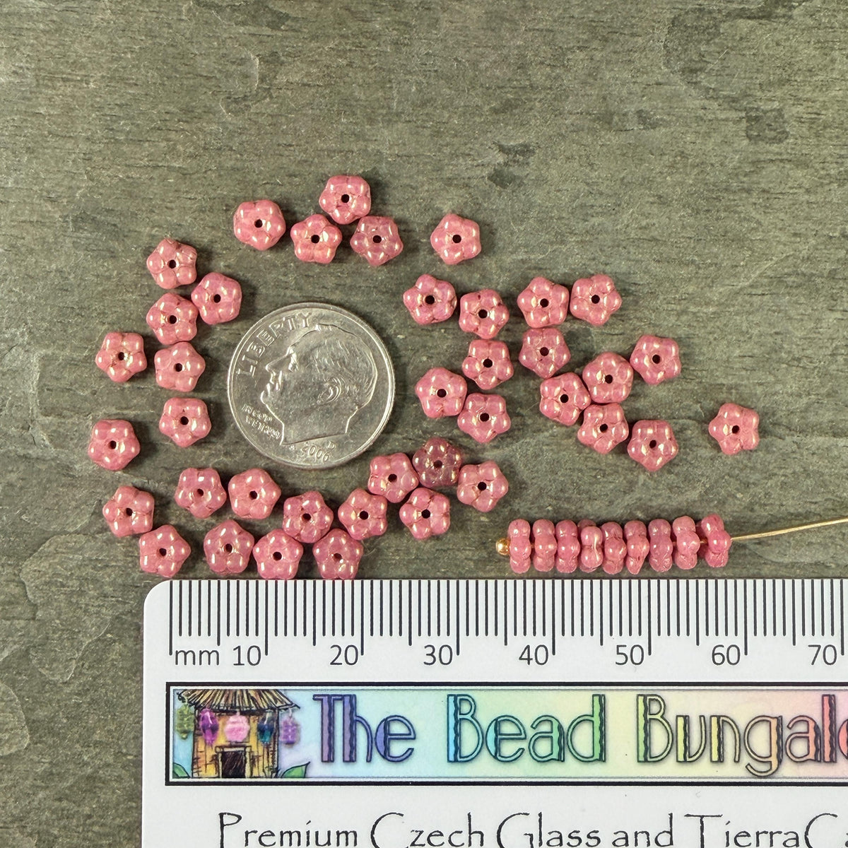 Czech Glass Beads - 5mm Forget-Me-Not Daisy Spacers, Dusty Rose with Bronze Luster (FMN/N-1074B) * Qty. 50