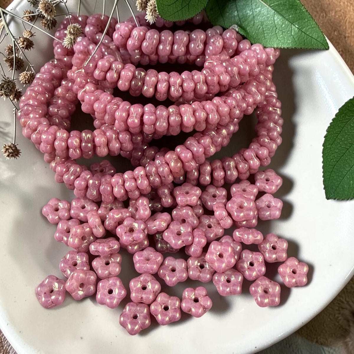 Czech Glass Beads - 5mm Forget-Me-Not Daisy Spacers, Dusty Rose with Bronze Luster (FMN/N-1074B) * Qty. 50