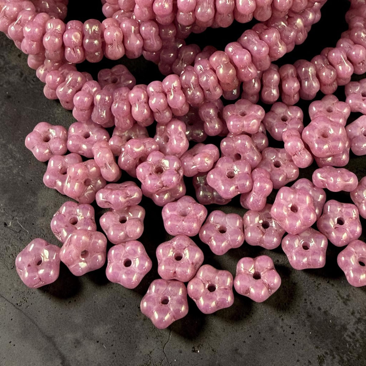 Czech Glass Beads - 5mm Forget-Me-Not Daisy Spacers, Dusty Rose with Bronze Luster (FMN/N-1074B) * Qty. 50