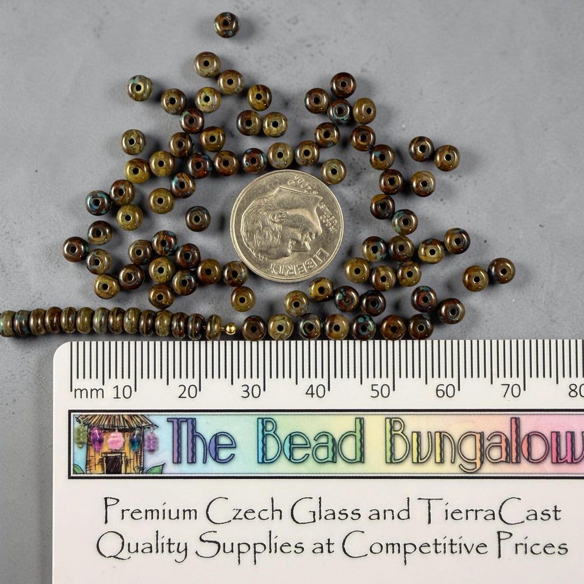 Czech Glass Beads - 2.25x4mm Heishi Rondelle, Olive Green and Brown Picasso (953335) * 100 Beads