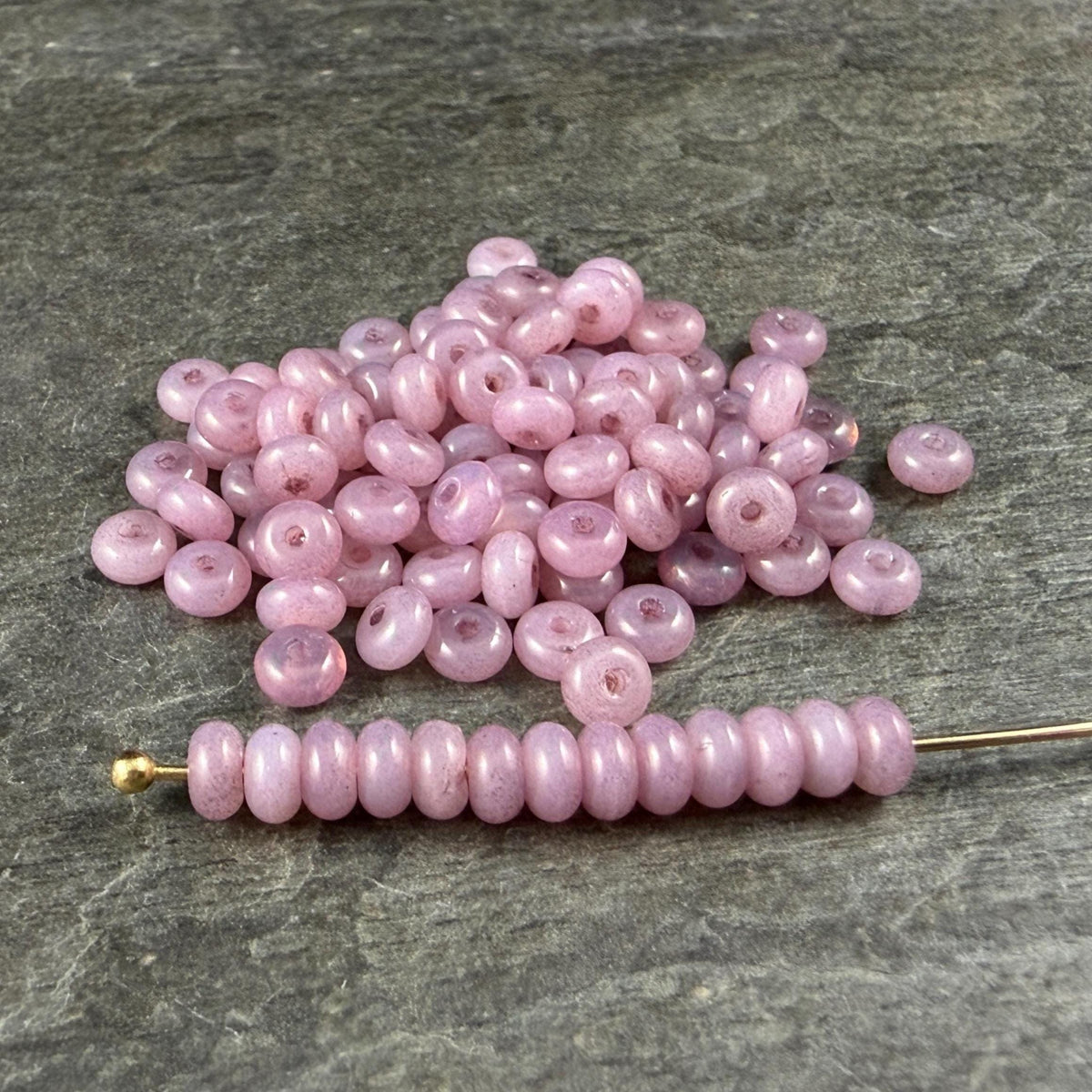 Czech Glass Beads - 2.25x4mm Heishi Rondelle, Rose Opaline (950433) * 100 Beads