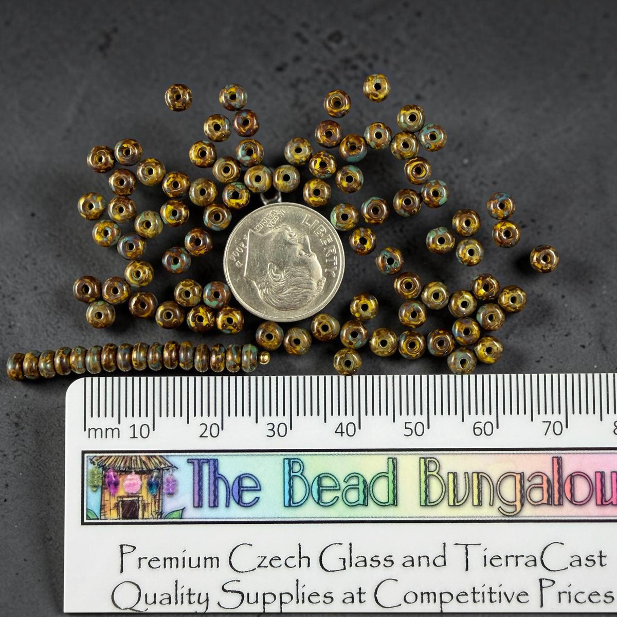 Czech Glass Beads - 2.25x4mm Heishi Rondelle, Yellow with Travertine Picasso (953819) * 100 Beads
