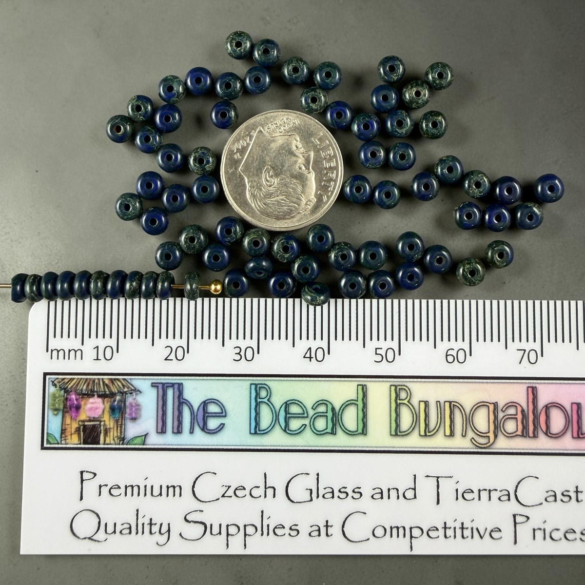 Czech Glass Beads - 2.25x4mm Heishi Rondelle, Navy Blue Picasso (953816) * 100 Beads
