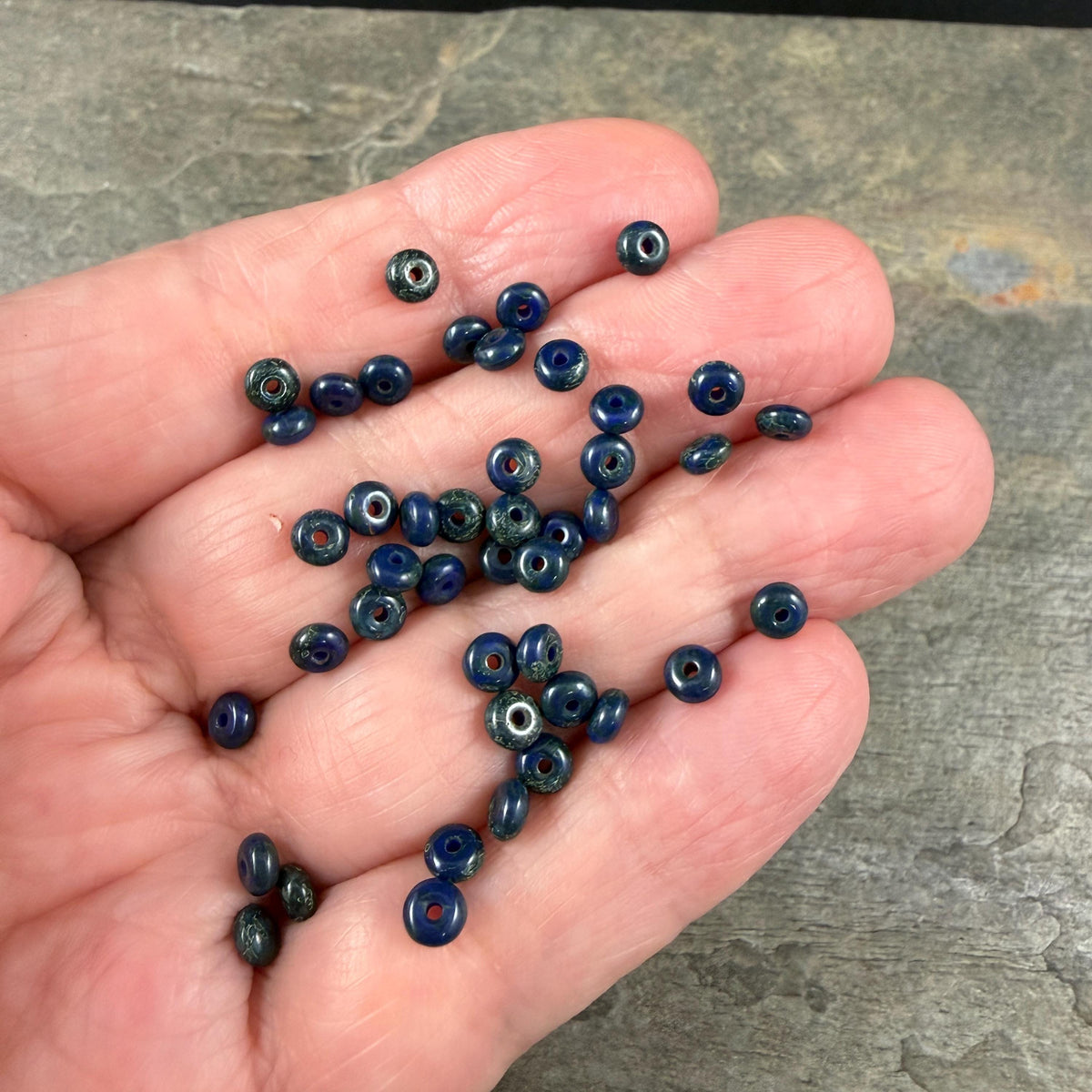 Czech Glass Beads - 2.25x4mm Heishi Rondelle, Navy Blue Picasso (953816) * 100 Beads