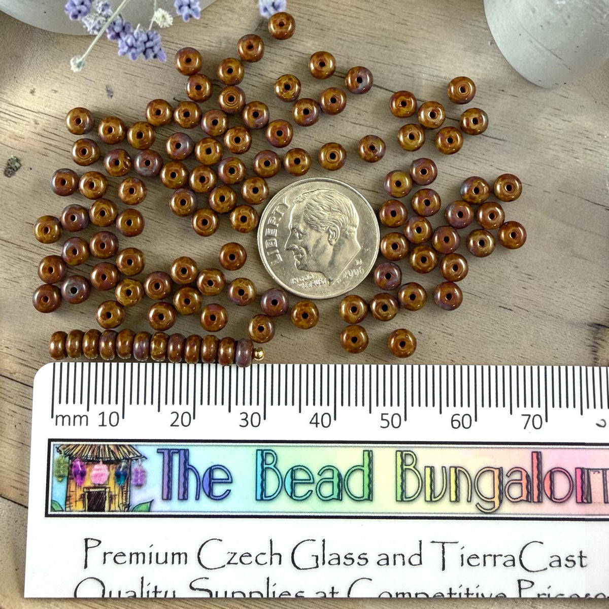Czech Glass Beads - 2.25x4mm Heishi Rondelle, Brown and Purple Picasso (953817) * 100 Beads