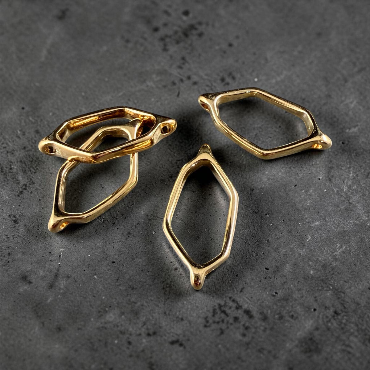 24k Gold Plated Link, 21.75x10.8mm Geometric Polygon Link (PF/013387-12) * Qty. 4