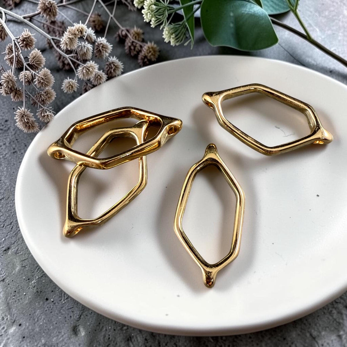 24k Gold Plated Link, 21.75x10.8mm Geometric Polygon Link (PF/013387-12) * Qty. 4
