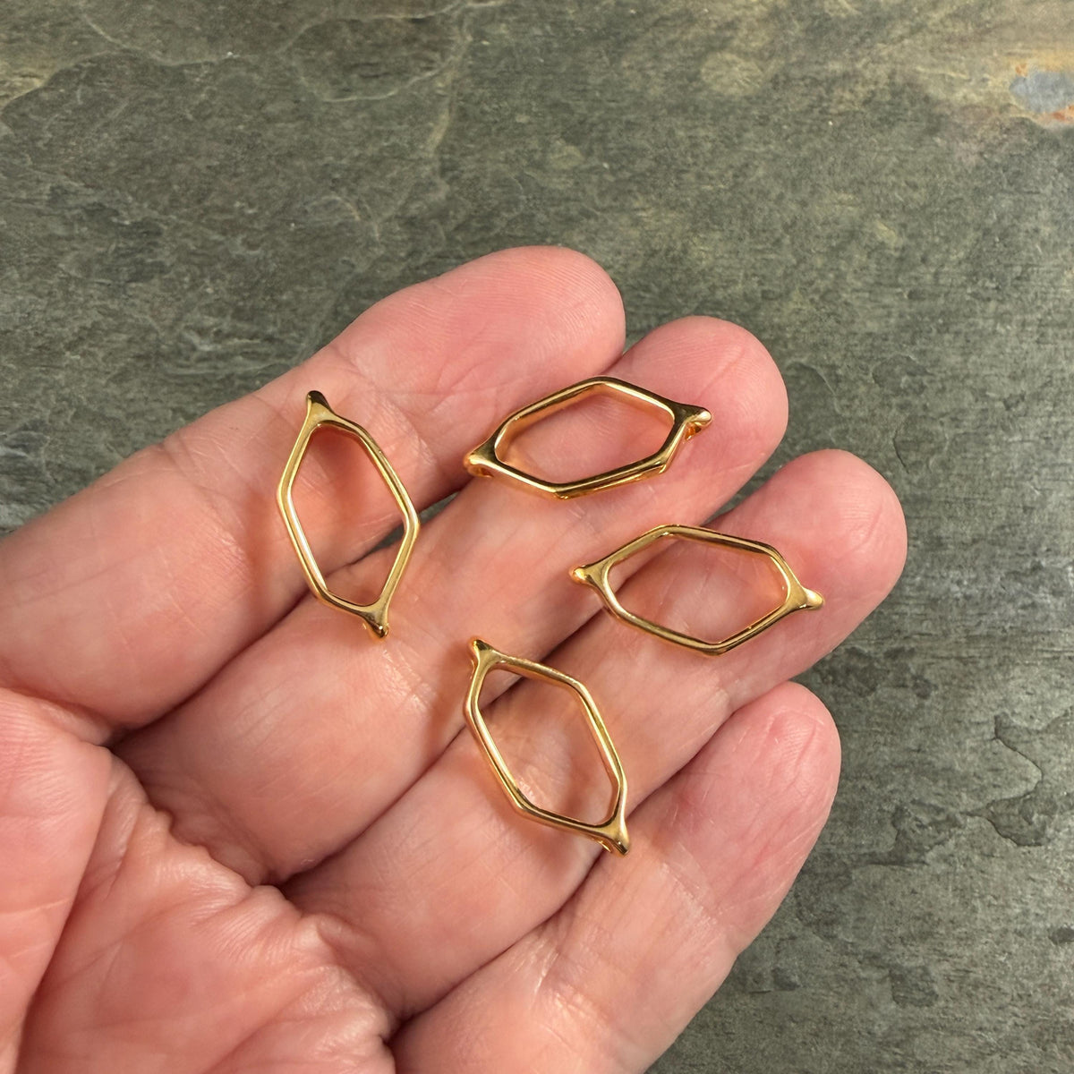 24k Gold Plated Link, 21.75x10.8mm Geometric Polygon Link (PF/013387-12) * Qty. 4