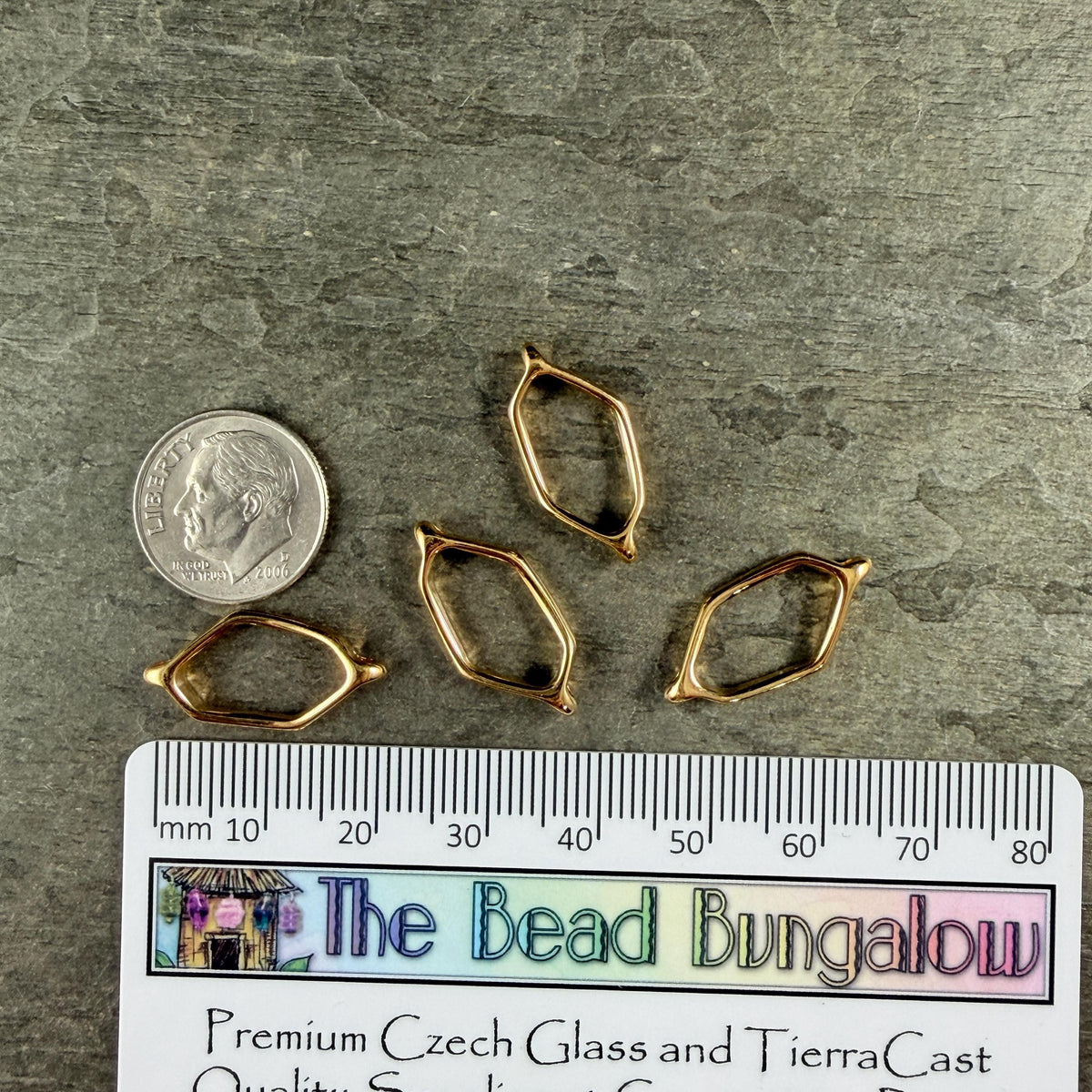24k Gold Plated Link, 21.75x10.8mm Geometric Polygon Link (PF/013387-12) * Qty. 4