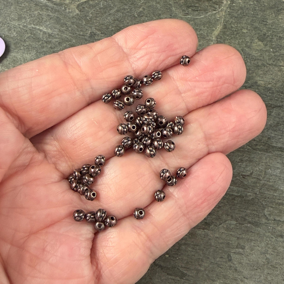 TierraCast 3mm Round Beaded Spacer, Antiqued Copper Plated Seed Bead Size 8 (PF/406-87d) * Qty. 50
