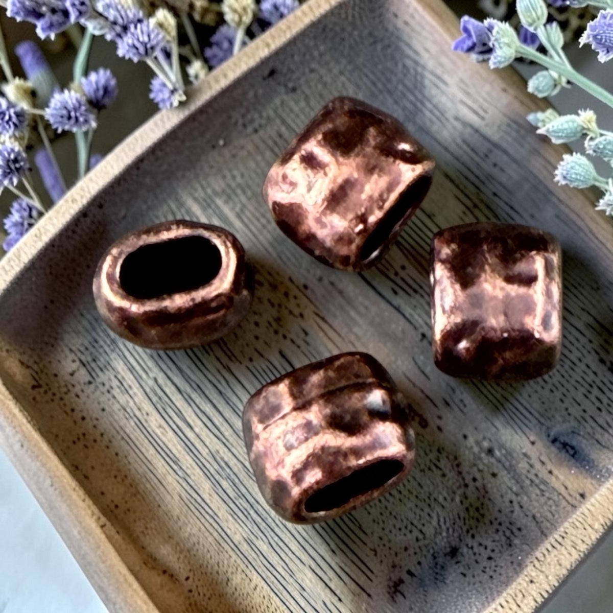 TierraCast Antiqued Copper Crimpable Bead, Large Hole Oval Bead, Distressed 4x2mm Barrel Bead (PF/881-87) * Qty. 4