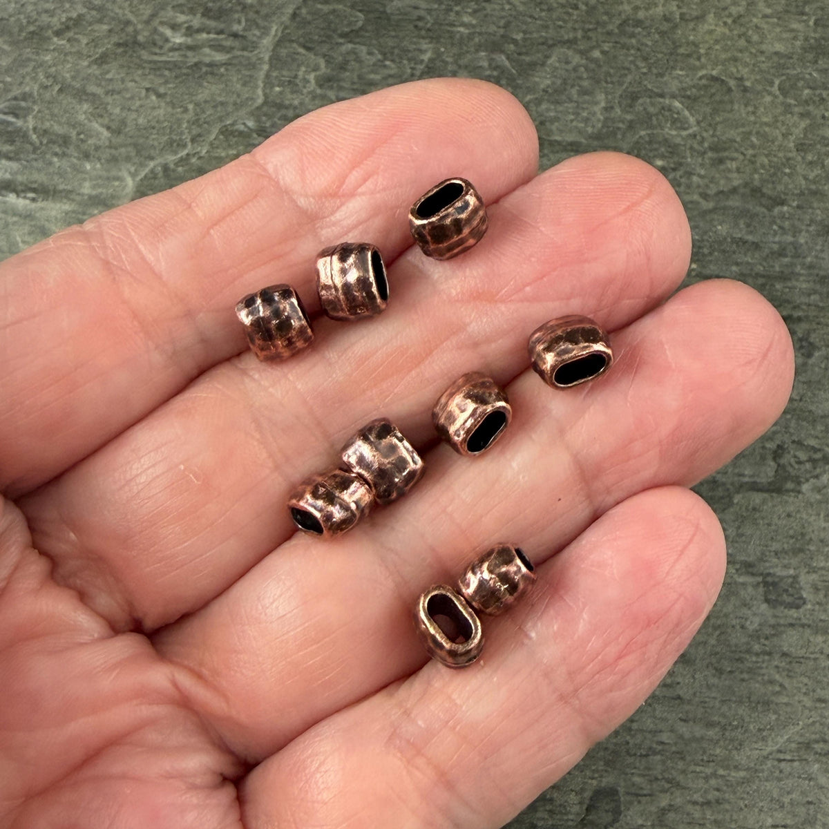 TierraCast Antiqued Copper Crimpable Bead, Large Hole Oval Bead, Distressed 4x2mm Barrel Bead (PF/881-87) * Qty. 4