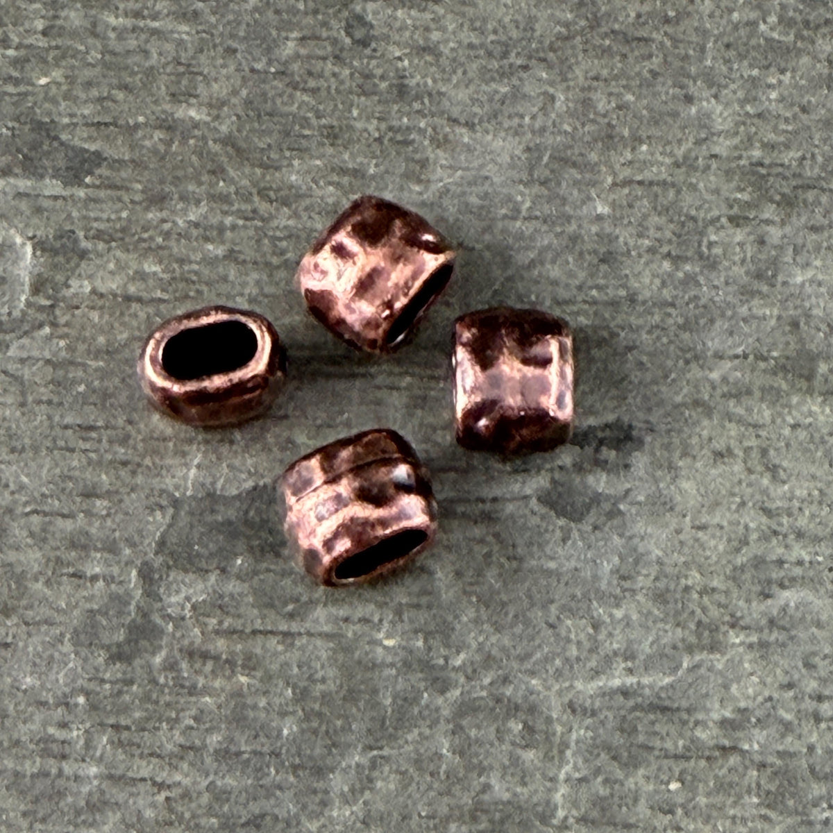 TierraCast Antiqued Copper Crimpable Bead, Large Hole Oval Bead, Distressed 4x2mm Barrel Bead (PF/881-87) * Qty. 4