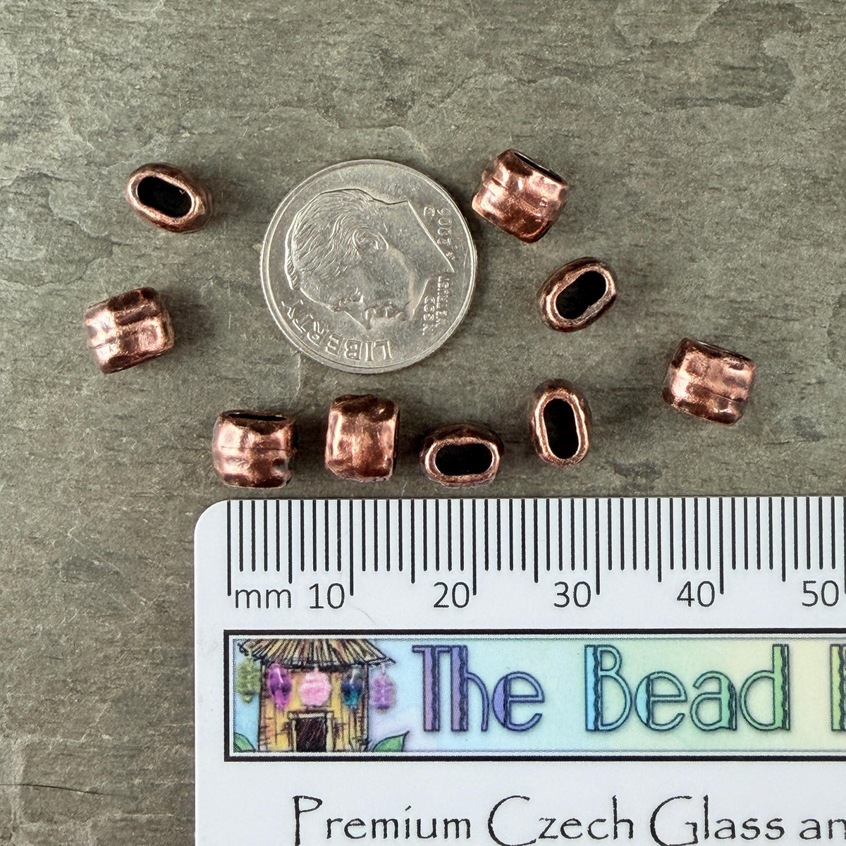TierraCast Antiqued Copper Crimpable Bead, Large Hole Oval Bead, Distressed 4x2mm Barrel Bead (PF/881-87) * Qty. 4