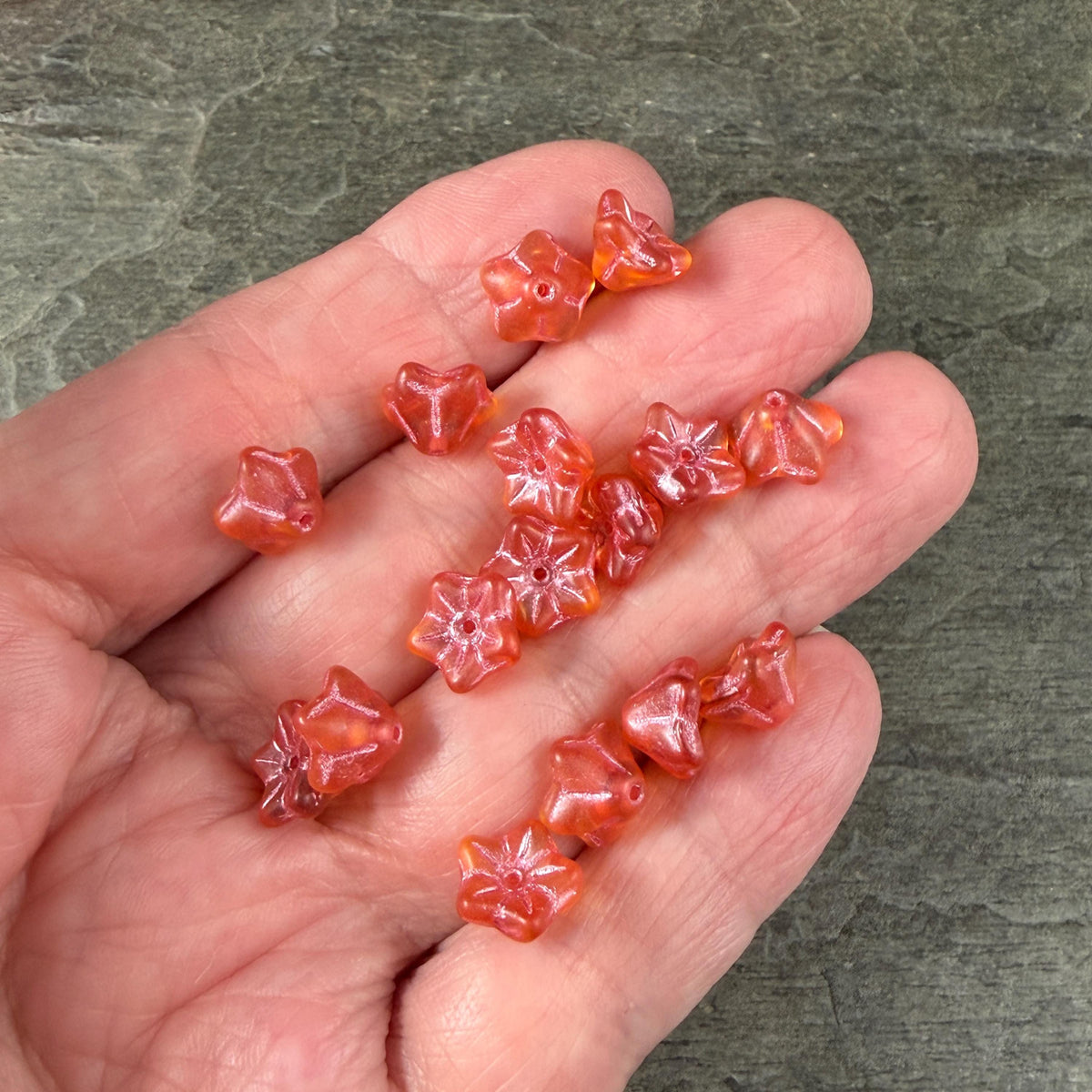 Czech Glass Beads - 6x9mm Bell Flower, Matte Orange with Pink Wash (BF/N-0084) * Qty. 25