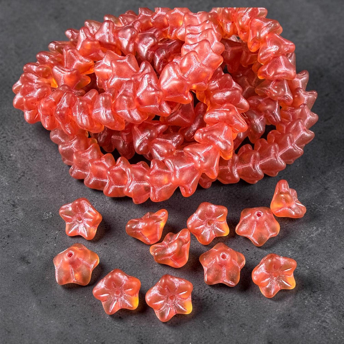 Czech Glass Beads - 6x9mm Bell Flower, Matte Orange with Pink Wash (BF/N-0084) * Qty. 25
