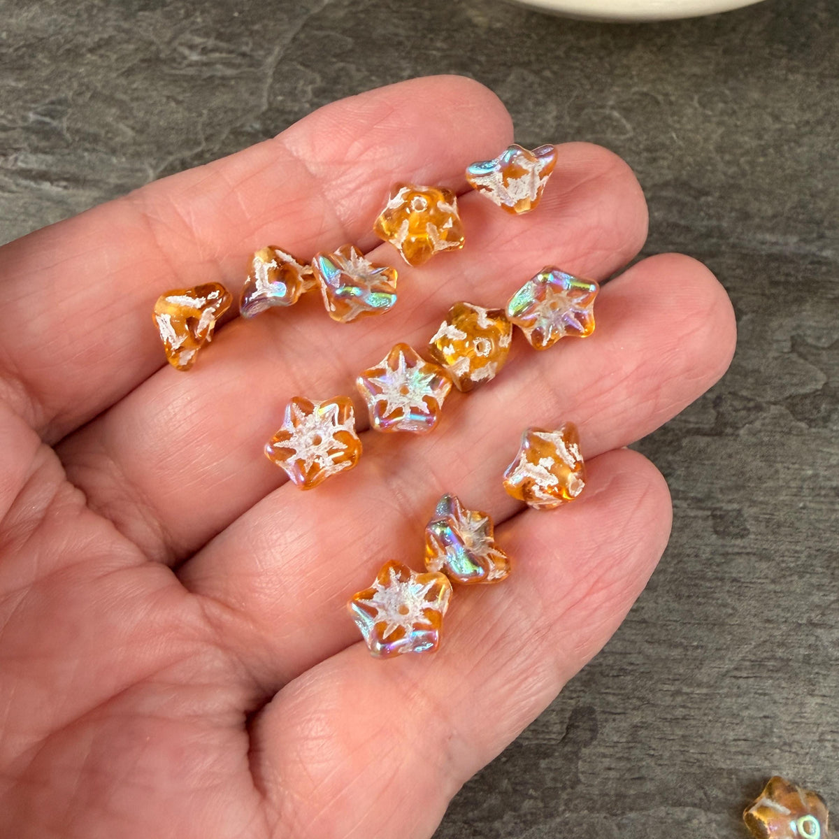 Czech Glass Beads - 6x9mm Bell Flower, Dandelion Yellow with AB and White Wash (BF/N-0613) * Qty. 25