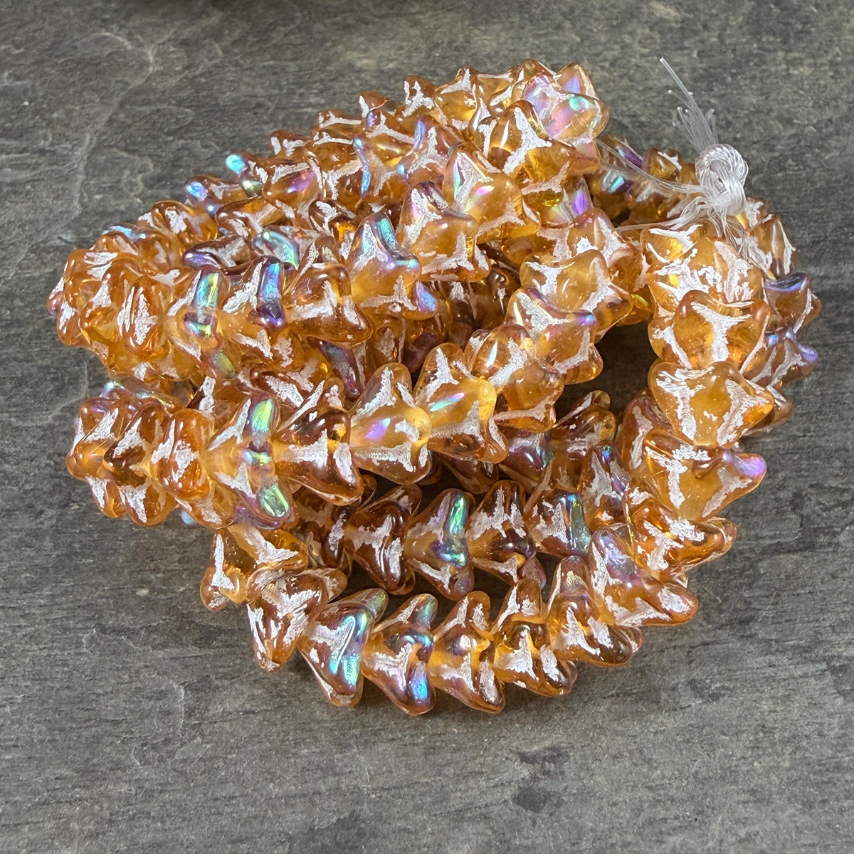 Czech Glass Beads - 6x9mm Bell Flower, Dandelion Yellow with AB and White Wash (BF/N-0613) * Qty. 25