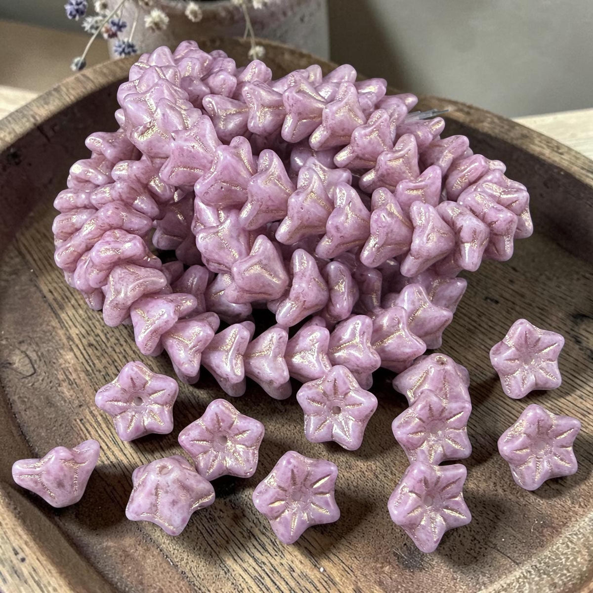Czech Glass Beads - 6x9mm Bell Flower, Dusty Rose with Gold Wash (BF/N-0006) * Qty. 25