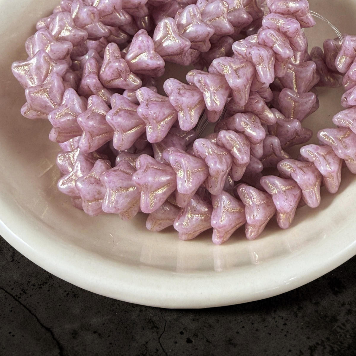 Czech Glass Beads - 6x9mm Bell Flower, Dusty Rose with Gold Wash (BF/N-0006) * Qty. 25