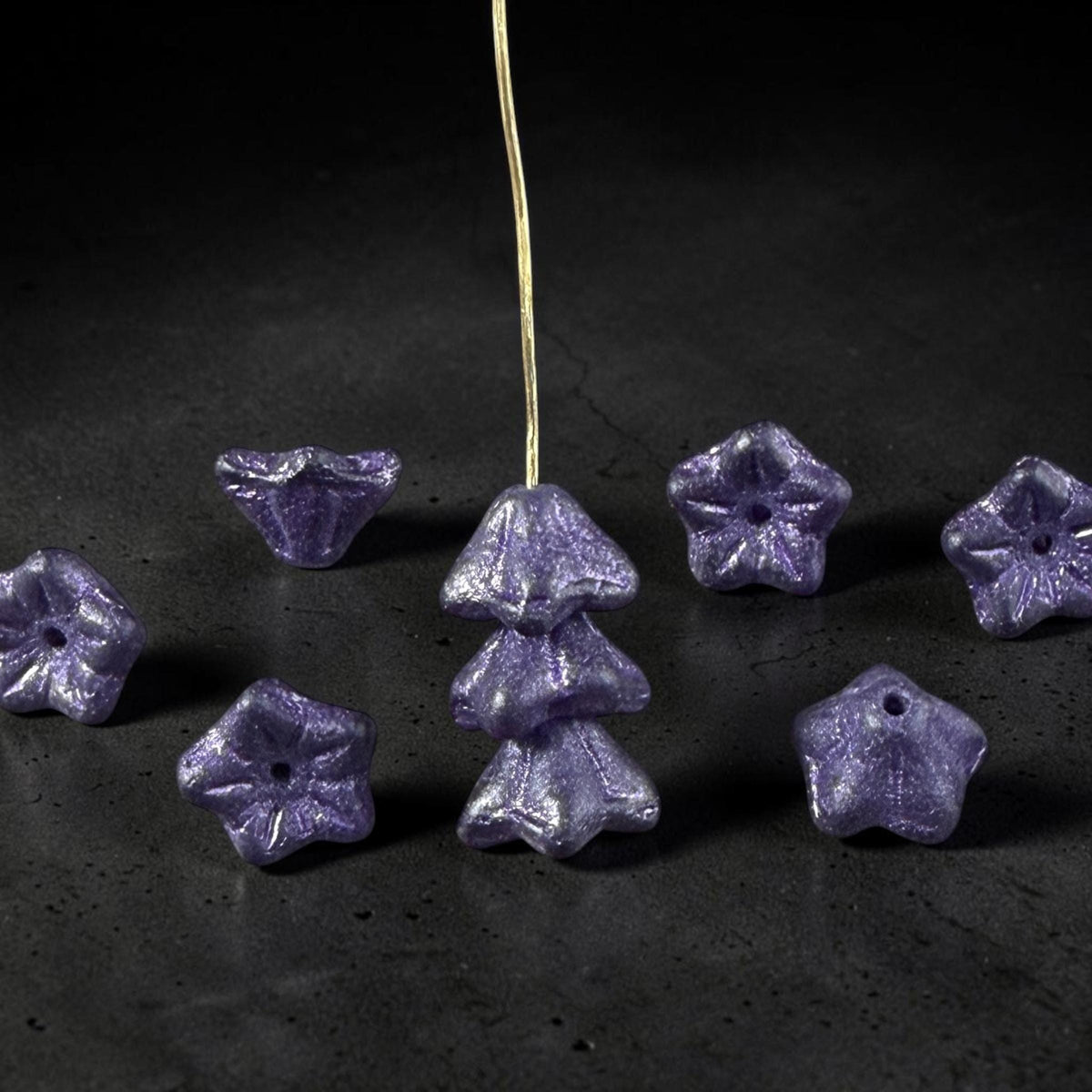 Czech Glass Beads - 6x9mm Bell Flower, Matte Dark Purple with Purple Wash (BF/N-1105B) * Qty. 25