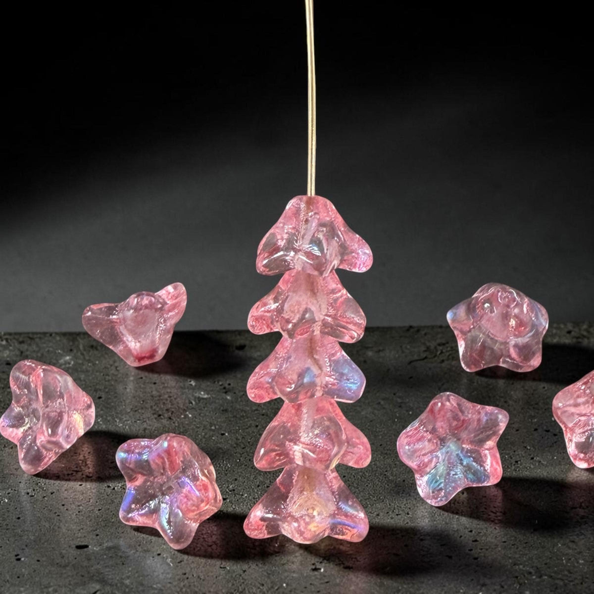 Czech Glass Beads - 6x9mm Bell Flower, Carnation Pink with AB Finish (BF/N-0457) * Qty. 25
