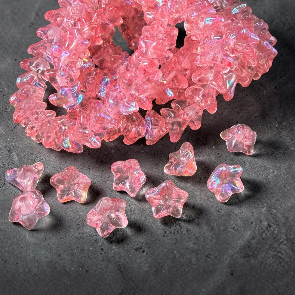 Czech Glass Beads - 6x9mm Bell Flower, Carnation Pink with AB Finish (BF/N-0457) * Qty. 25