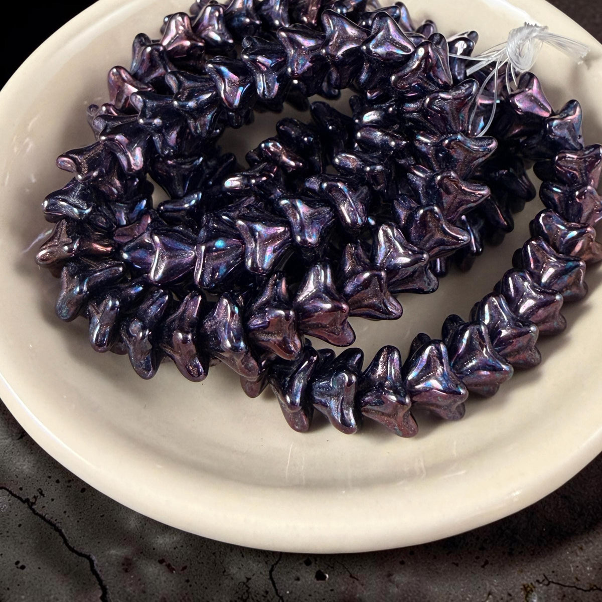 Czech Glass Beads - 6x9mm Bell Flower, Black with Mother of Pearl Finish (BF/N-0648) * Qty. 25