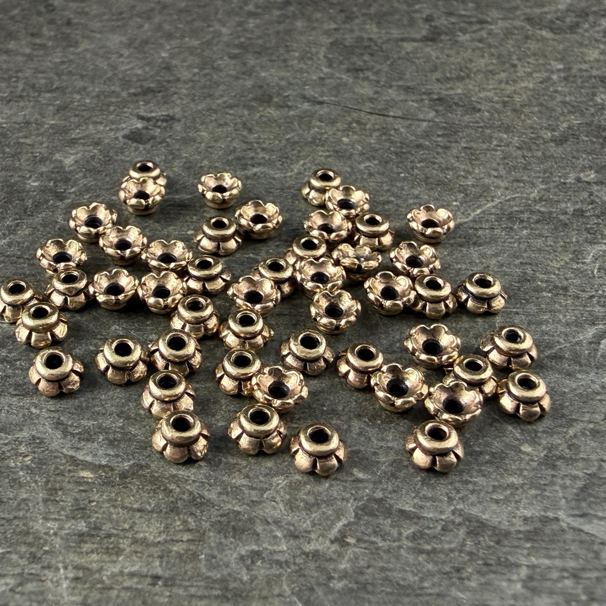 TierraCast 3.5mm Tiny Scalloped Petal Bead Caps, Light Antiqued Brass Plated (PF/790-57lt) * Qty. 50